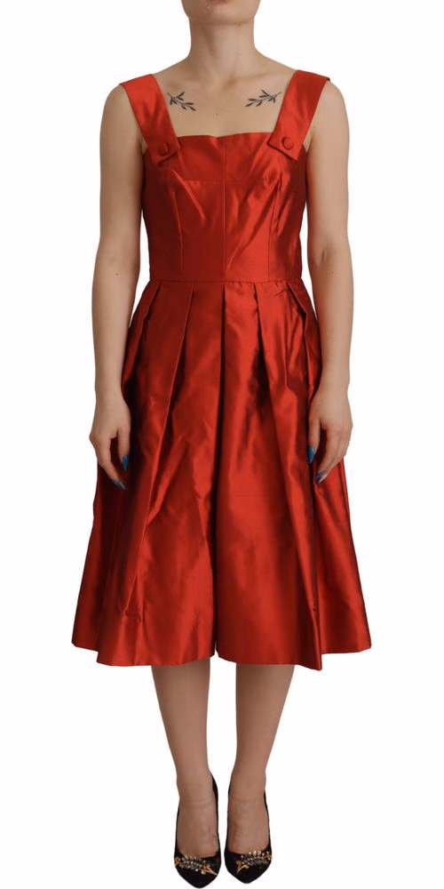 Dolce & Gabbana Red A-line Pleated Satin Silk Dress