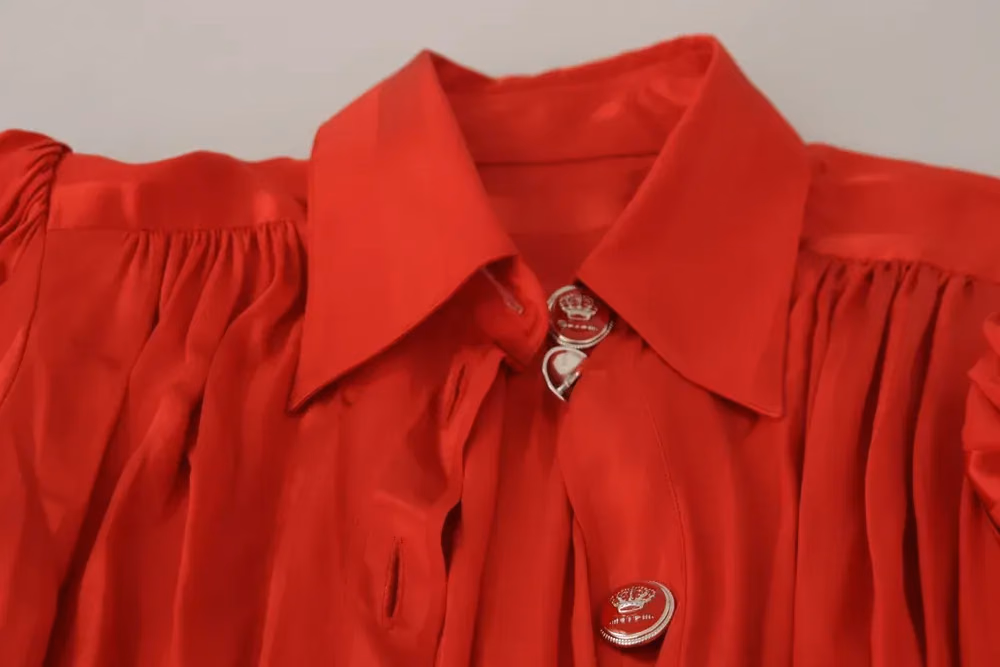 Dolce & Gabbana Red Button Down Belted Midi Satin Silk Dress