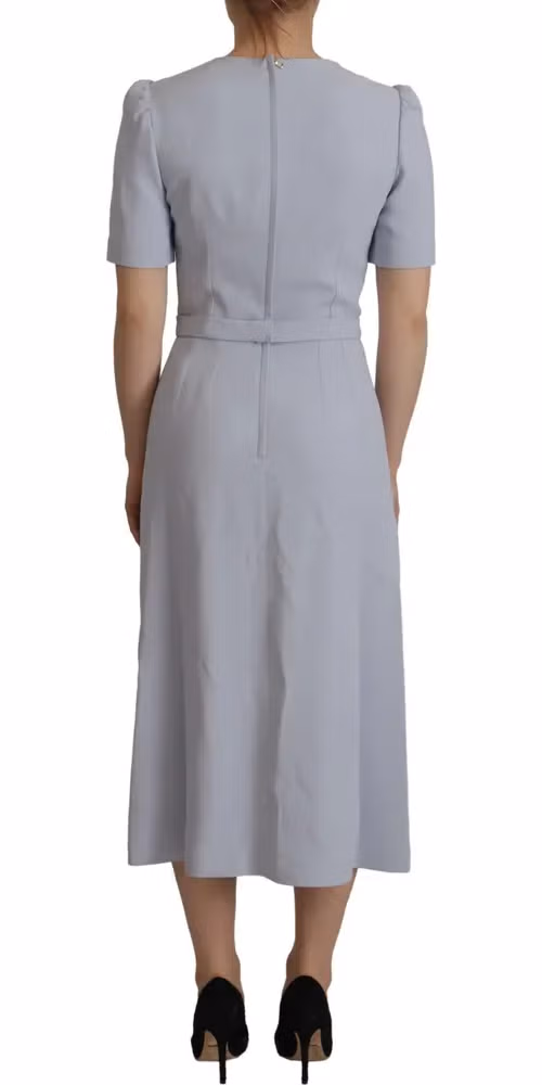 Dolce & Gabbana Blue Floral Applique Midi Viscose Dress