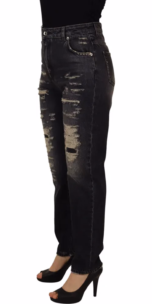 Dolce & Gabbana Black Washed Tattered High Waist Denim Jeans