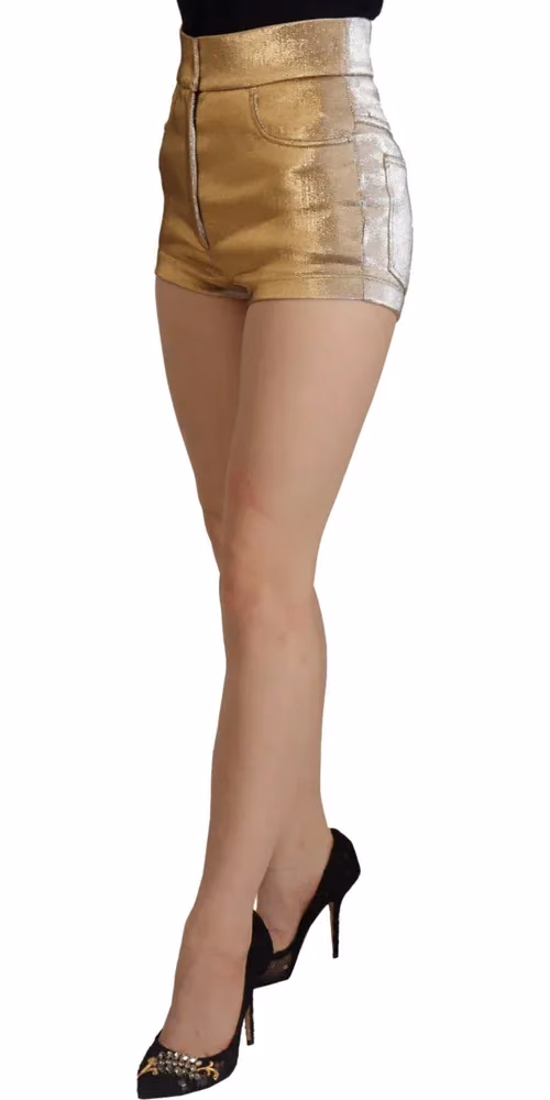 Dolce & Gabbana Gold Cotton Blend Glittered Hot Shorts