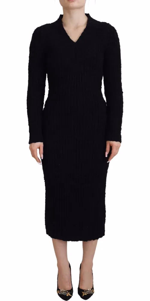 Dolce & Gabbana Black Wool Knitted Sheath Sweater Dress
