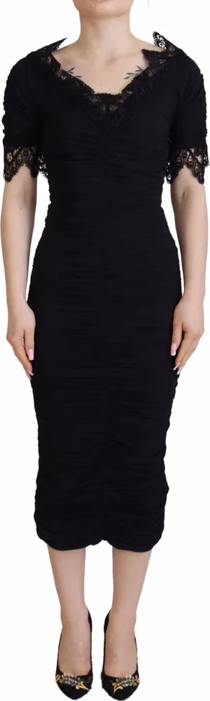 Dolce & Gabbana Black Sheath Midi Bodycon Lace Silk Dress