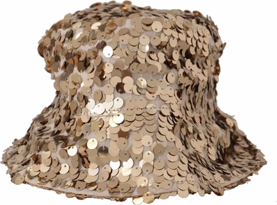 Gold Silk Sequin Embellished Designer Brim Bucket Hat