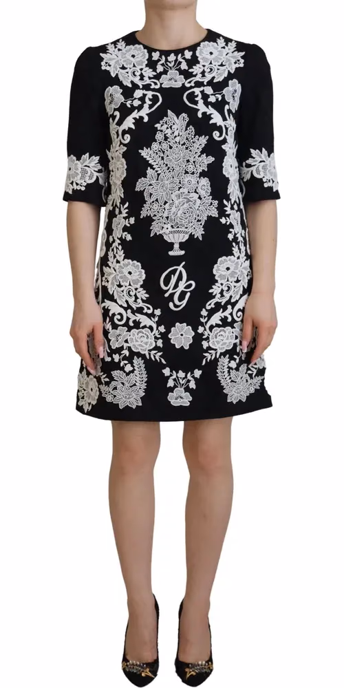 Dolce & Gabbana Black Lace Trim Half Sleeves A-line Dress
