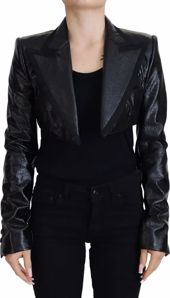 Dolce & Gabbana Black Long Sleeves Crop Blazer Cotton Jacket