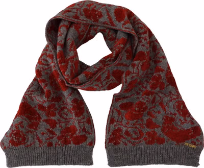 Red Grey Knitted Wrap Warmer Womens Shawl Scarf