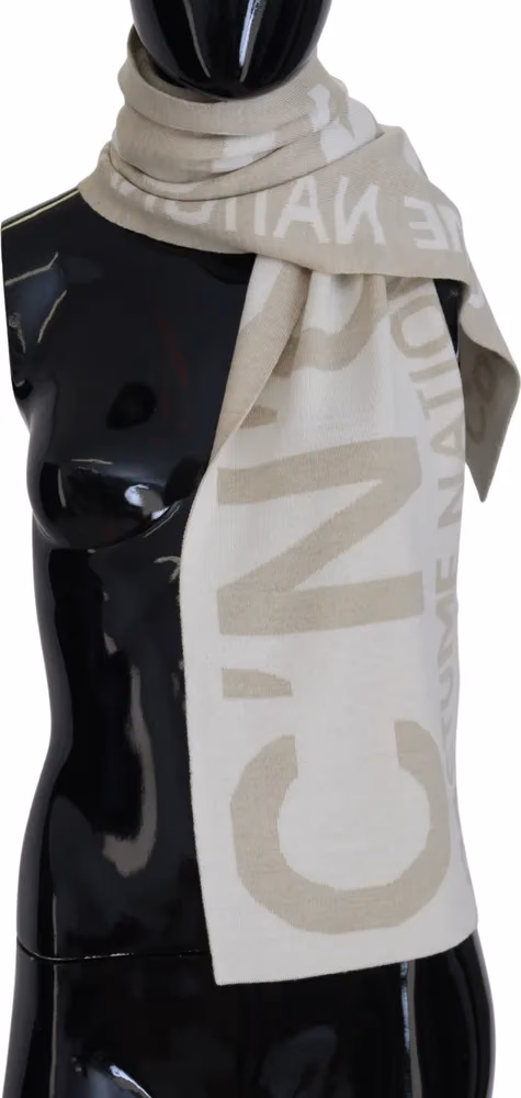 Costume National Beige White Logo Wrap Warmer Shawl Scarf