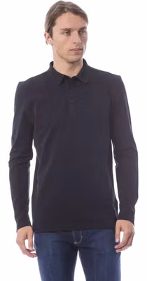 Black Cotton Men Polo Shirt Long Sleeve