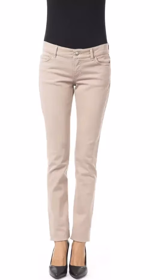 BYBLOS Beige Cotton Women Pant with Back Pocket Chain