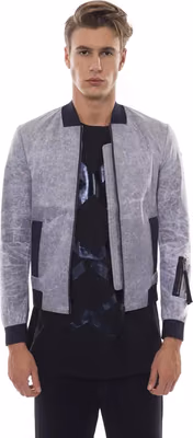 Gray Polyester Men Bomber Jacket