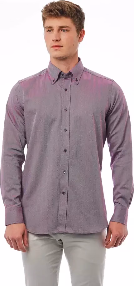 Bagutta Burgundy Cotton Men Shirt