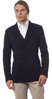 Blue Viscose Men Blazer