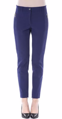 Blue Polyester Women's Slim-Fit Pant