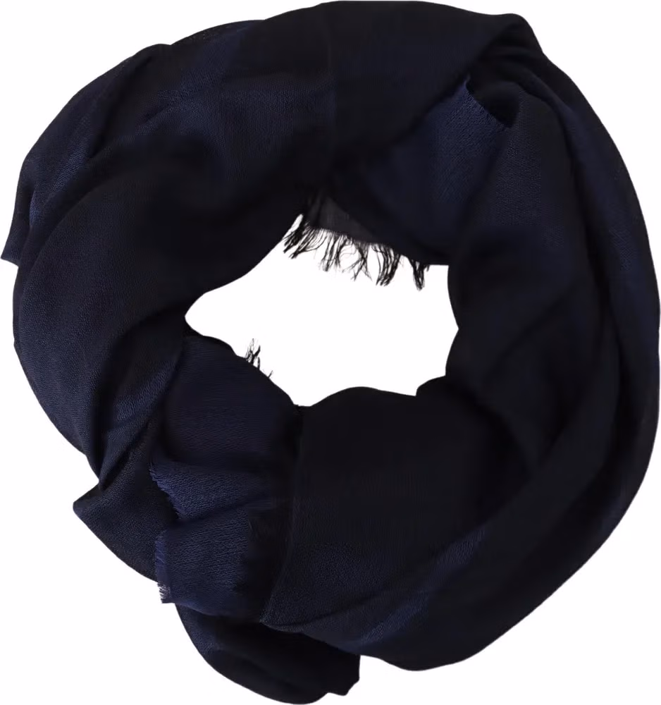 GF Ferre Dark Blue Wool Neck Wrap Shawl Fringes Scarf