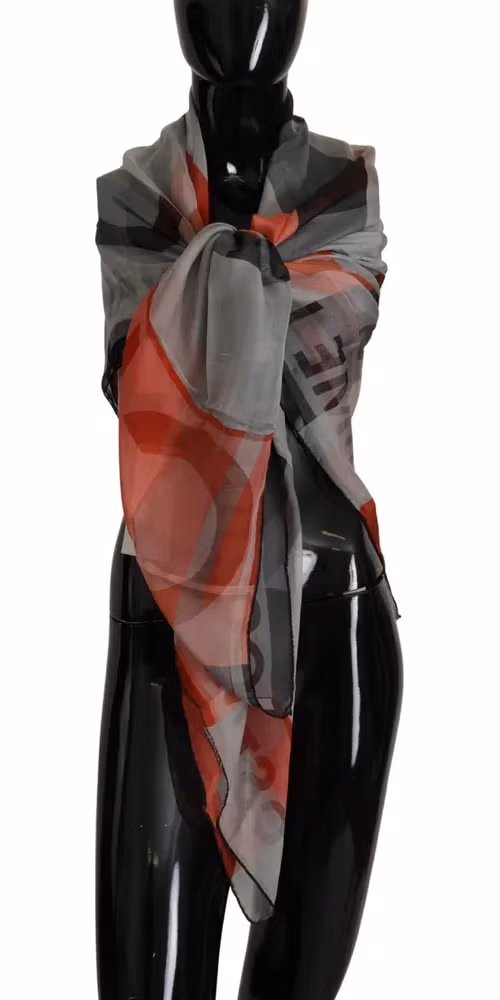 Costume National Gray Red Shawl Foulard Wrap  Scarf