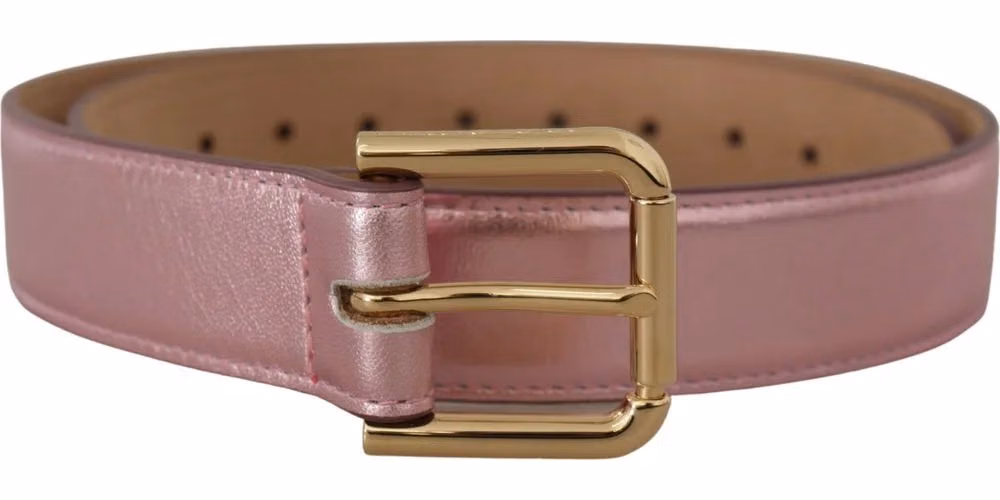 Dolce & Gabbana Metallic Pink Polished Leather Logo Metal Buckle Belt