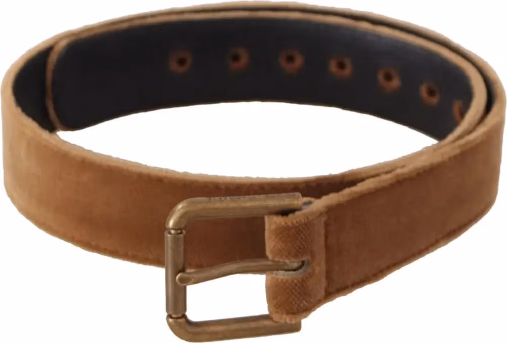 Dolce & Gabbana Brown Velvet Bronze Vintage Logo Metal Buckle Belt