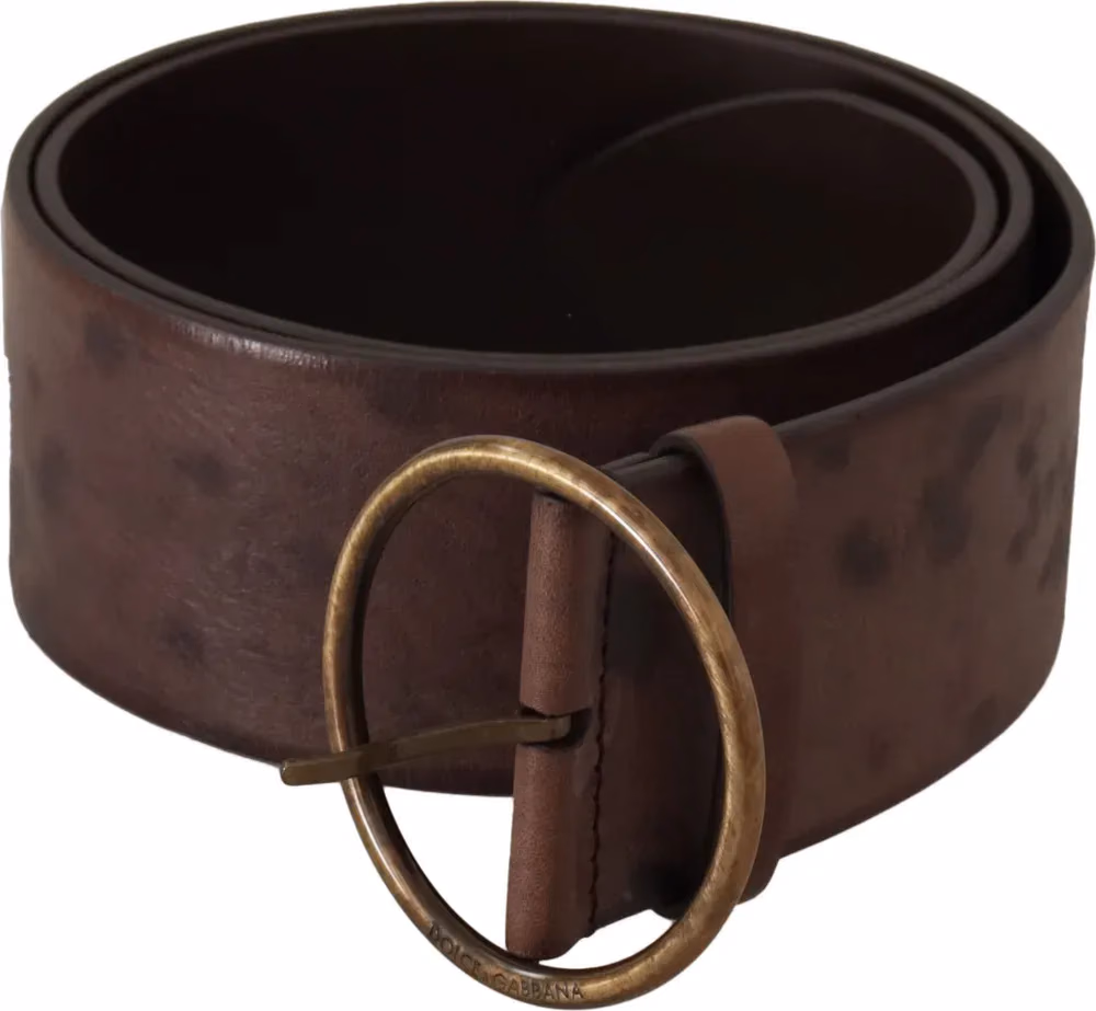 Dolce & Gabbana Dark Brown Wide Calf Leather Logo Round Buckle Belt