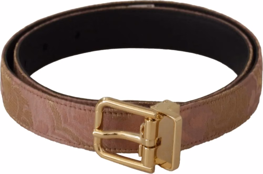 Dolce & Gabbana Rose Gold Leather Logo Engraved Metal Buckle Belt