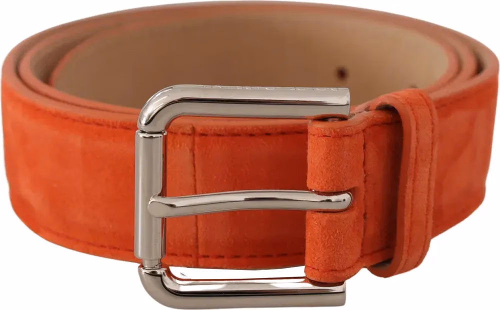 Dolce & Gabbana Orange Leather Suede Silver Logo Metal Buckle Belt