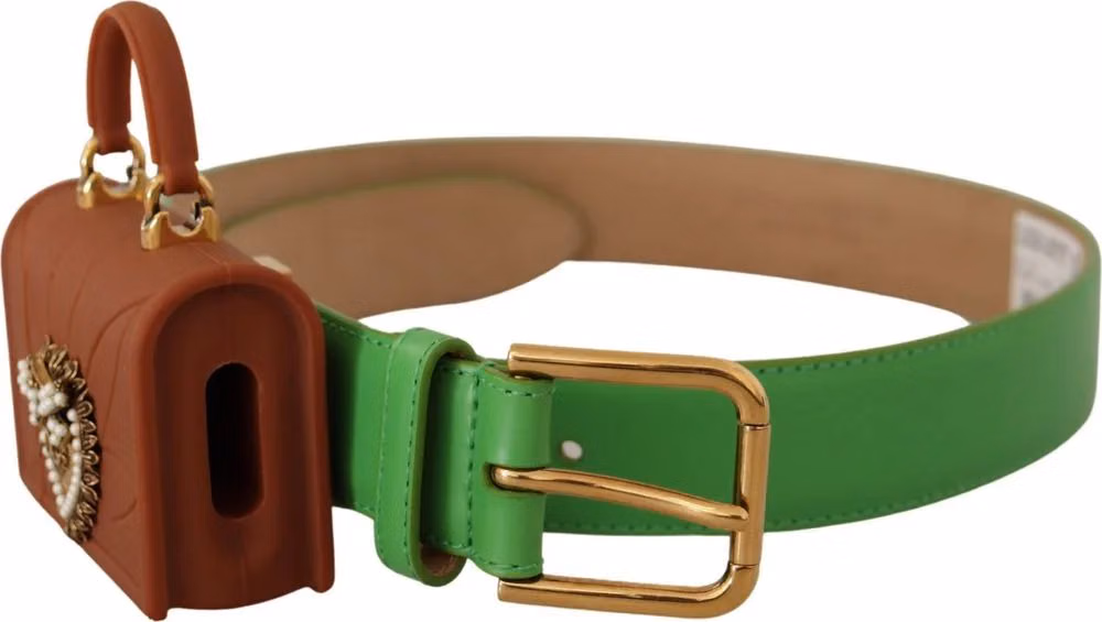 Dolce & Gabbana Green Leather Devotion Heart Micro Bag Headphones Belt