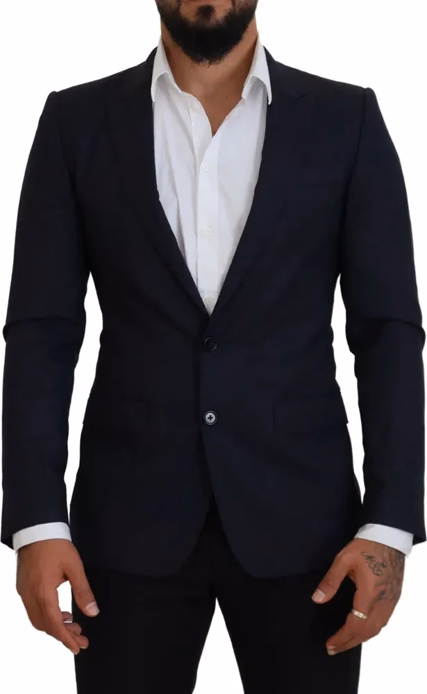 Dolce & Gabbana Blue Wool Slim Fit Formal Coat Blazer