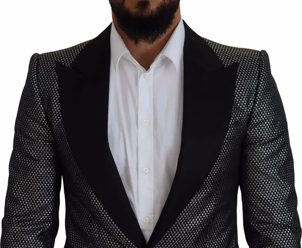 Dolce & Gabbana Black Silver Jacquard Slim Fit Jacket Blazer