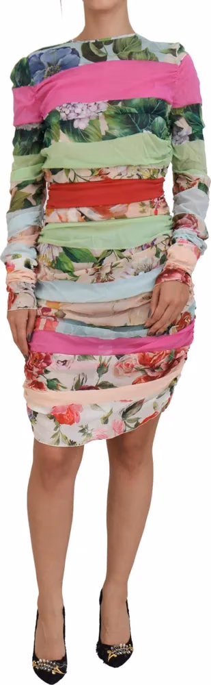 Dolce & Gabbana Multicolor Silk Floral Bodycon Sheath Dress
