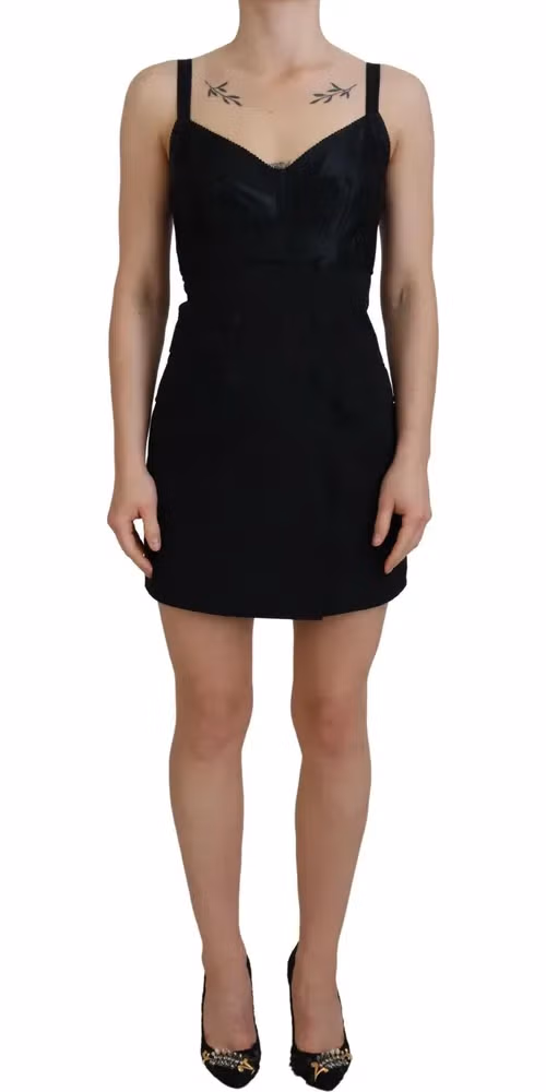 Dolce & Gabbana Black Fit Wool Stretch Sheath Mini Dress
