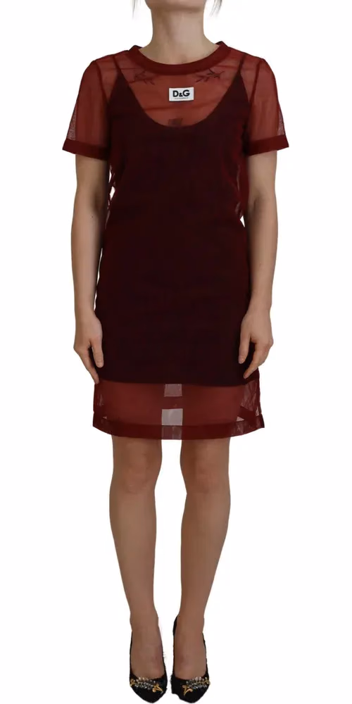 Dolce & Gabbana Maroon Nylon Two Layer Shift Mini Dress