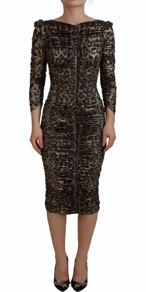 Dolce & Gabbana Multicolor Leopard Bodycon Sheath Midi Dress