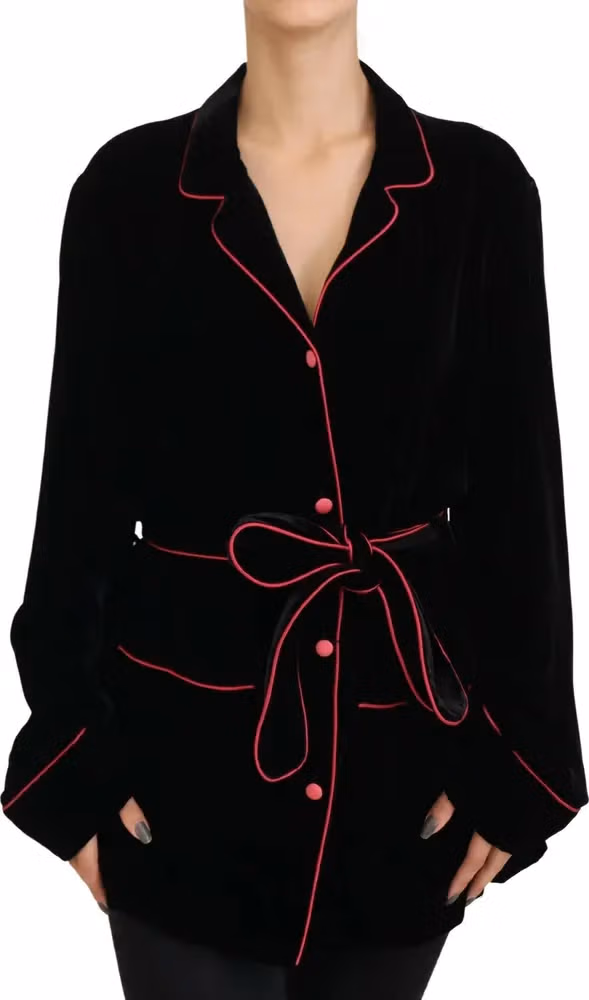 Dolce & Gabbana Black Button Belted Blazer Viscose Jacket
