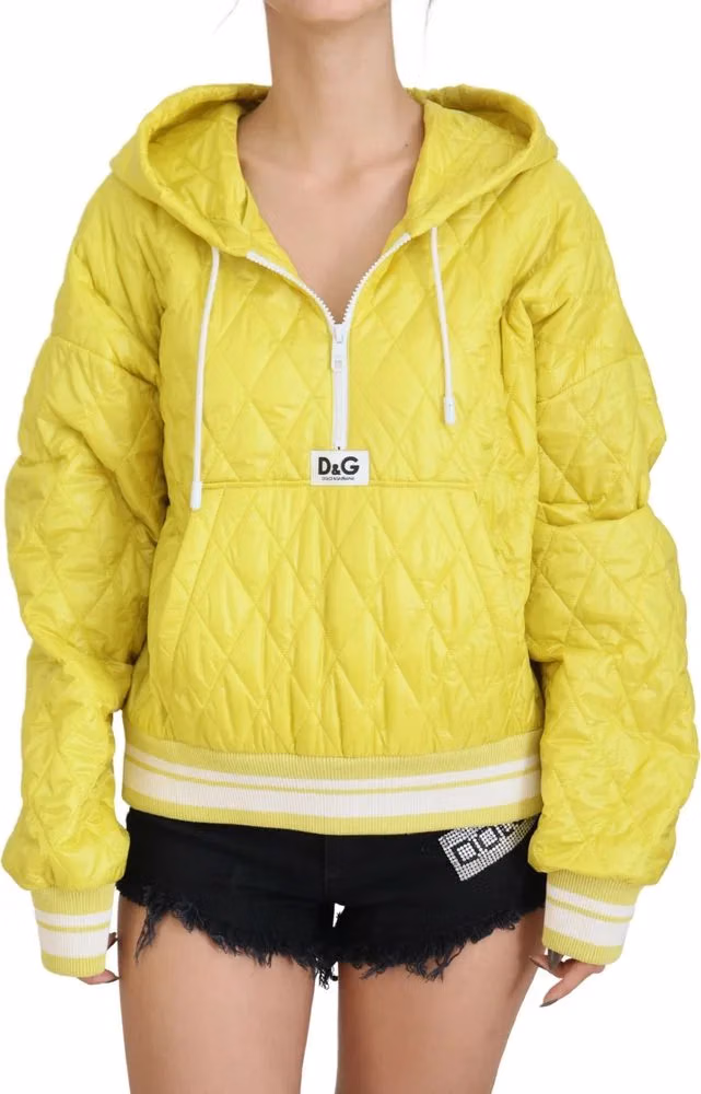 Dolce & Gabbana Yellow Nylon Quilted Hooded Pullover Jacket