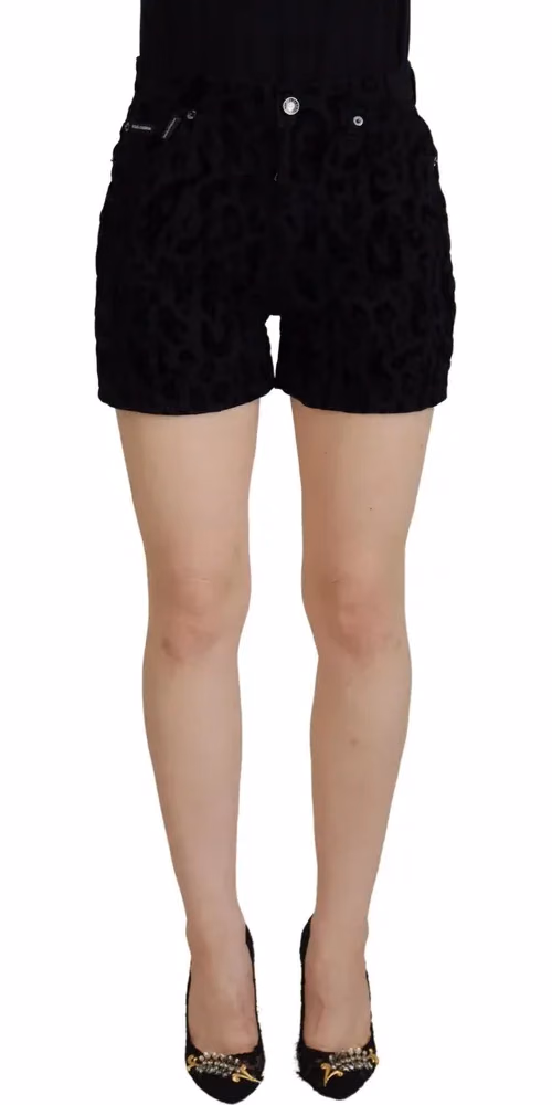 Dolce & Gabbana Black Denim Cotton Stretch Hot Pants Shorts