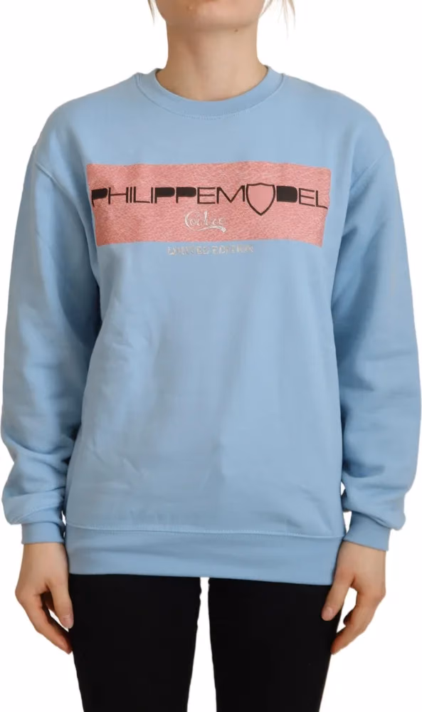 Philippe Model Light Blue Logo Printed Long Sleeves Sweater