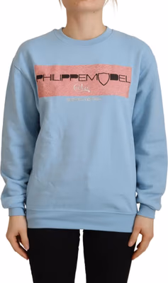 Light Blue Logo Printed Long Sleeves Sweater