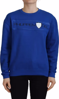 Blue Printed Long Sleeves Pullover Sweater