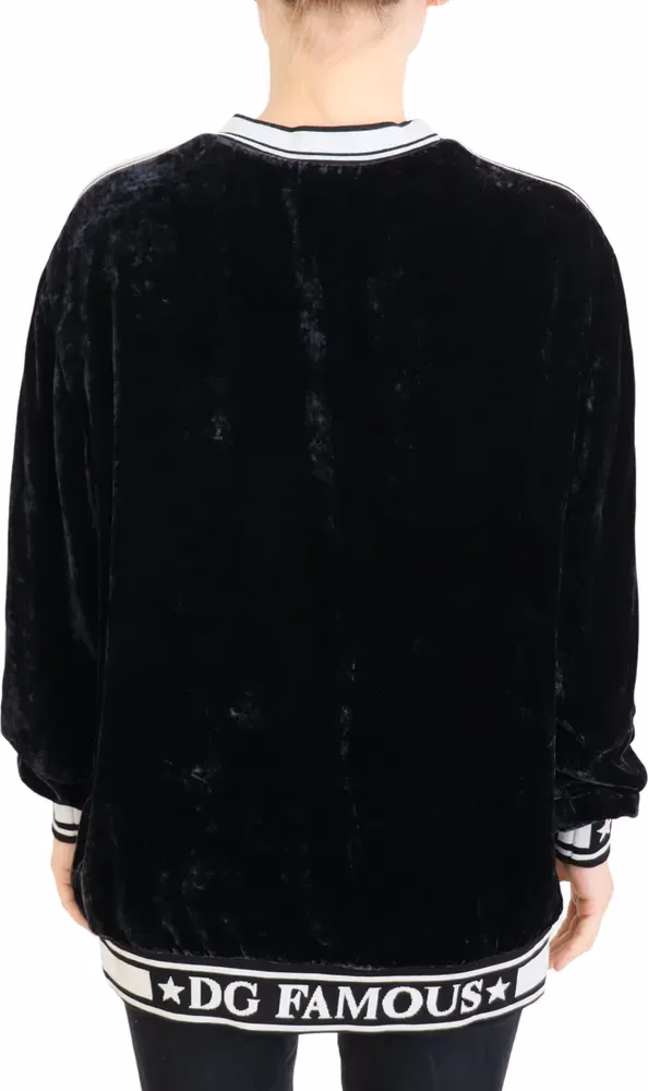 Dolce & Gabbana Black Velvet Crewneck Pullover Sweater