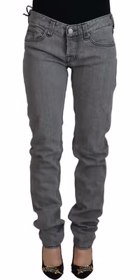 Gray Washed Cotton Skinny Women Casual Denim Jeans