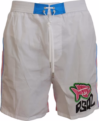 White Pink Logo Print Men Beachwear Shorts Swimwear