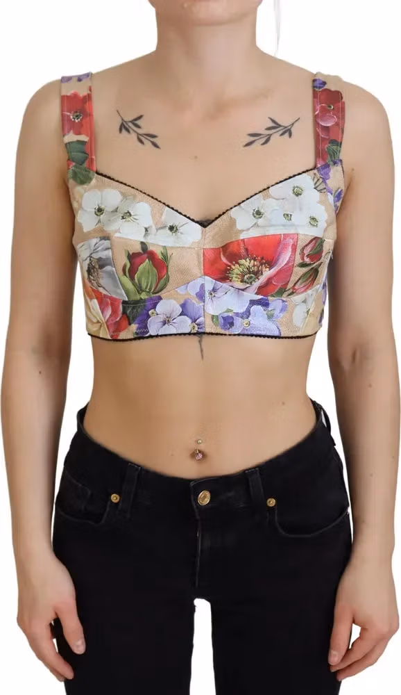 Dolce & Gabbana Multicolor Floral Cropped Bustier Corset Top