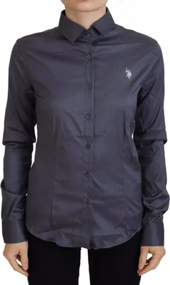 Gray Printed Long Sleeves Collared Top