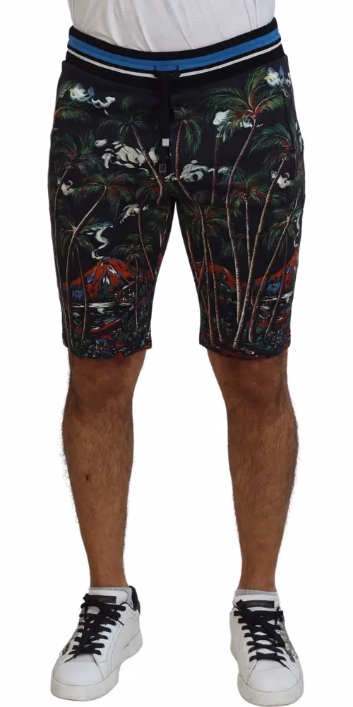 Dolce & Gabbana Black Cotton Volcano Print Casual Shorts