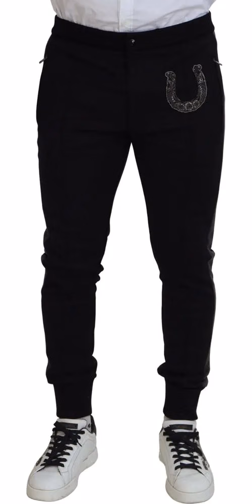 Dolce & Gabbana Black Wool Horseshoe Jogger Pants