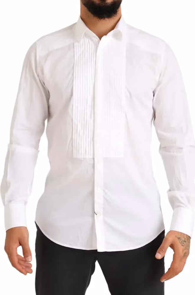 Dolce & Gabbana White GOLD Formal Cotton Tuxedo Dress Shirt