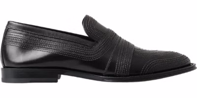 Black Leather Slipper Loafers Stitched Shoes