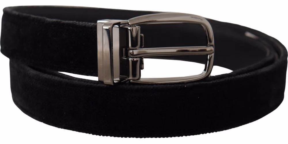 Dolce & Gabbana Black Velvet Classic Logo Engraved Metal Belt