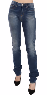 Blue Washed Mid Waist Slim Fit Denim Jeans