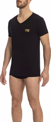 Black Cotton Men's V-Neck T-Shirt